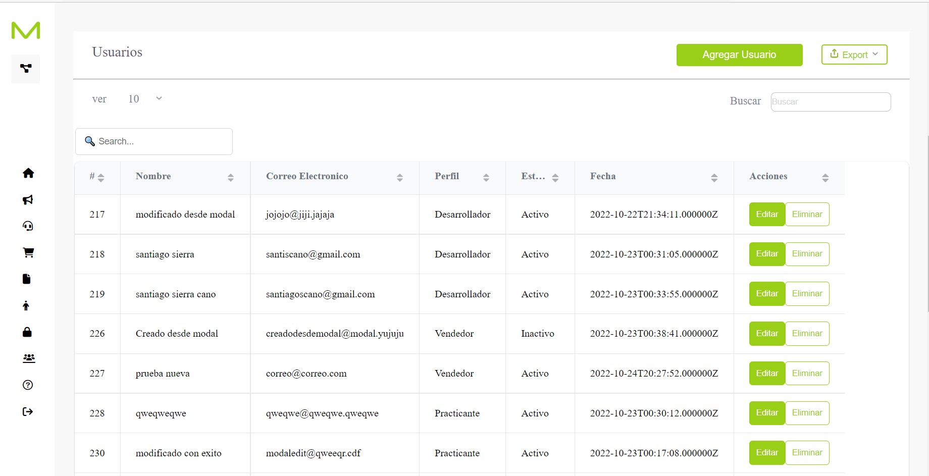 tabla creada desde API y base de datos